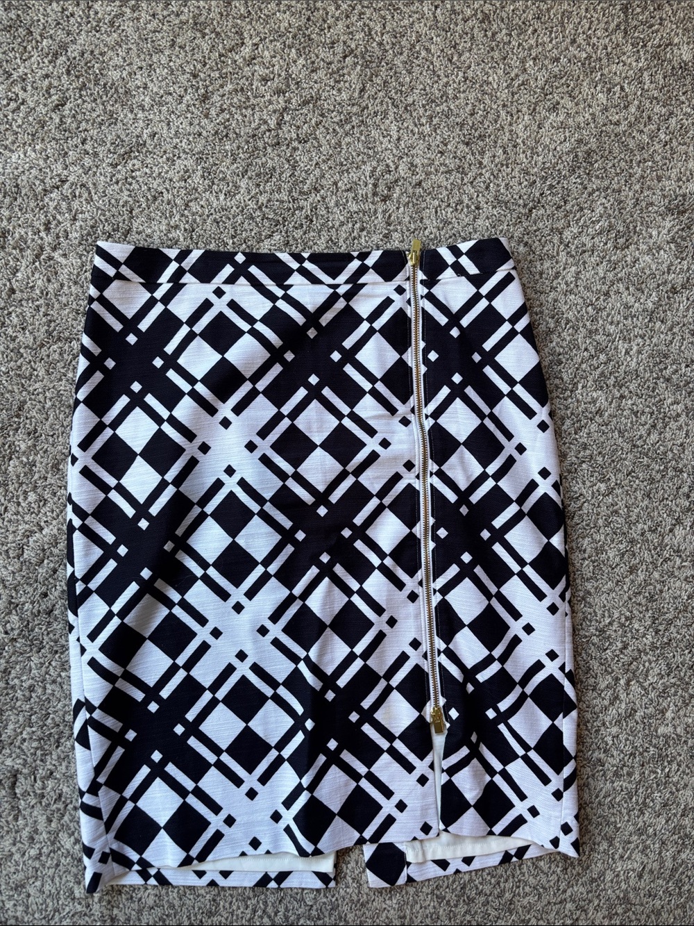 Talbots Black and White Geometric Pencil Skirt with Gold Zip